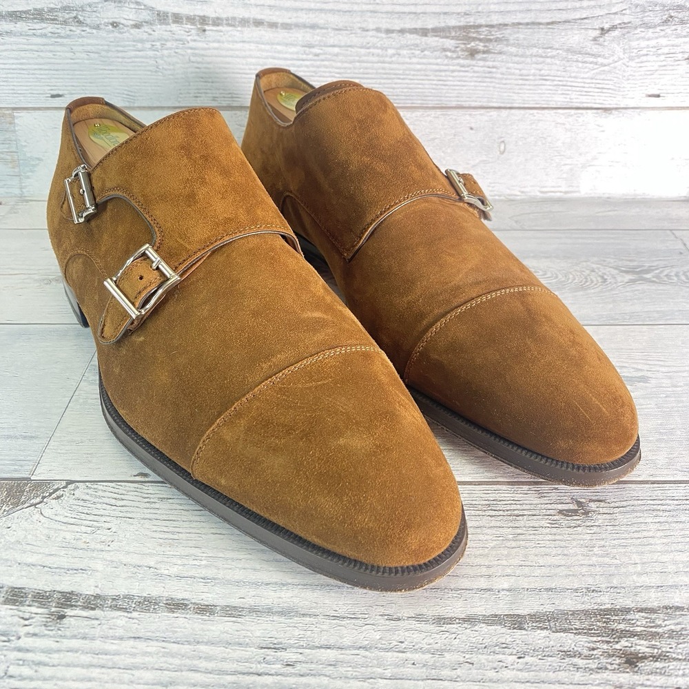 Magnanni Double Monk Strap Shoes Mens 10 M Brown Leather Suede Cap Toe 12528